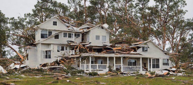 Storm damaged house, tornado, natural disaster, 3d render